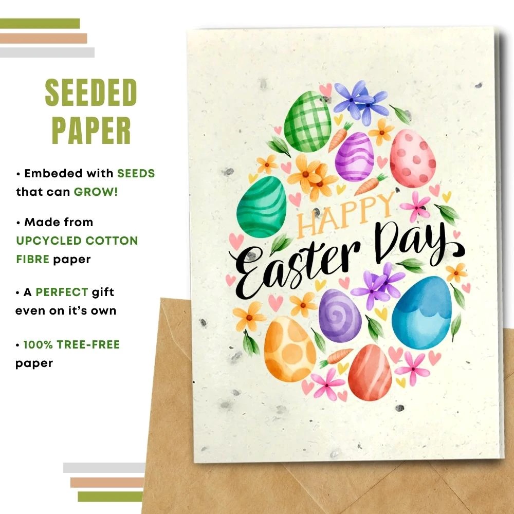 Handmade Happy Easter Eggs Garland Seeded Greeting Card